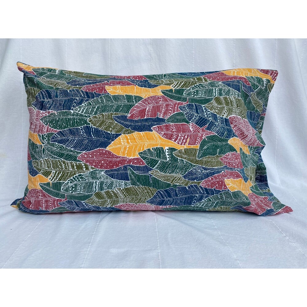 Heliconia Leaves Pattern with Tribal Print Cotton Pillowcase | Handmade